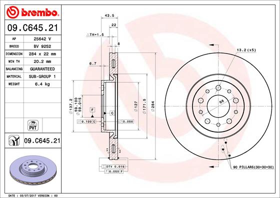 BREMBO Bremsensatz, Scheibenbremse ijzjsg69a1 Vorderachse Innenbelüftet 284mm 22mm für FIAT DODGE