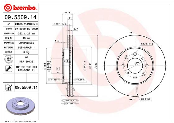 BREMBO Bremsensatz, Scheibenbremse ijzjsgfcx6 Vorderachse Innenbelüftet 262mm 21mm für MG ROVER HONDA ACURA