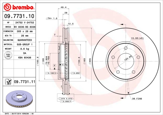 BREMBO Bremsensatz, Scheibenbremse ijzjsgfn87 Vorderachse Innenbelüftet 305mm 28mm für JAGUAR