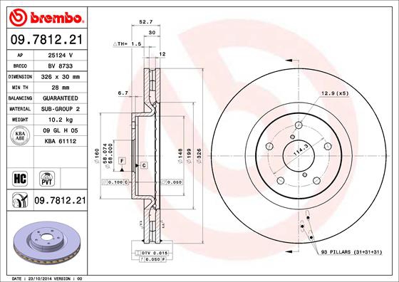 BREMBO Bremsensatz, Scheibenbremse ijzjsgfr14 Vorderachse Innenbelüftet 326mm 30mm für SAAB SUBARU