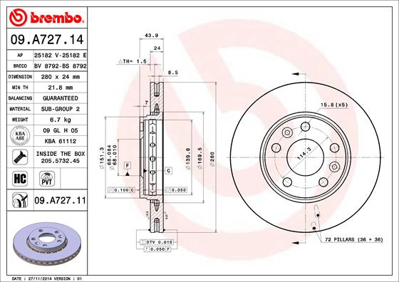 BREMBO Bremsensatz, Scheibenbremse ijzjsgft49 Vorderachse Innenbelüftet 280mm 24mm für DACIA RENAULT NISSAN