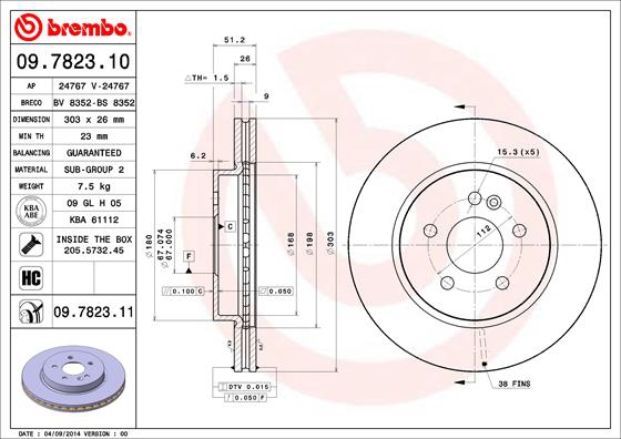 BREMBO Bremsensatz, Scheibenbremse ijzjsgg0u7 Vorderachse Innenbelüftet 303mm 26mm für MERCEDES-BENZ