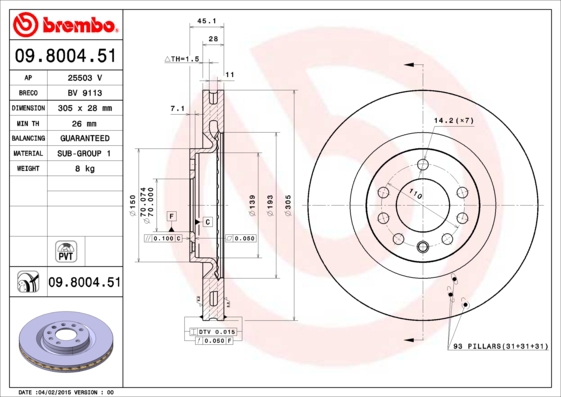 BREMBO Bremsensatz, Scheibenbremse ijzjsgg1p8 Vorderachse Innenbelüftet 305mm 28mm für OPEL