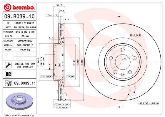 BREMBO Bremsensatz, Scheibenbremse ijzjsgg827 Vorderachse Innenbelüftet 345mm 29mm für AUDI SEAT SKODA VW (FAW)