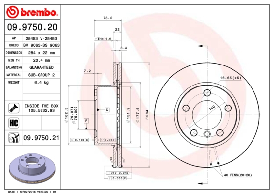 BREMBO Bremsensatz, Scheibenbremse ijzjsgg8x8 Vorderachse Innenbelüftet 284mm 22mm für BMW