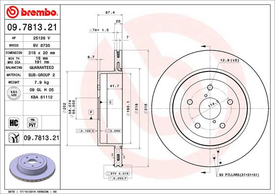 BREMBO Bremsensatz, Scheibenbremse ijzjsgggb4 Hinterachse Innenbelüftet 316mm 20mm für MASERATI NISSAN SUBARU MITSUBISHI TOYOTA