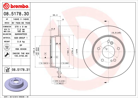 BREMBO Bremsensatz, Scheibenbremse ijzjsggkl8 Hinterachse Voll 278mm 9mm für MERCEDES-BENZ CHRYSLER
