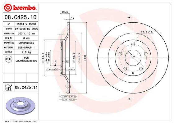 BREMBO Bremsensatz, Scheibenbremse ijzjsgglu3 Hinterachse Voll 303mm 10mm für MAZDA