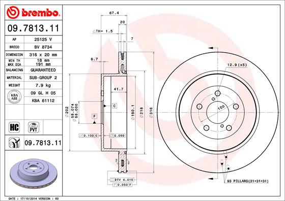 BREMBO Bremsensatz, Scheibenbremse ijzjsggp07 Hinterachse Innenbelüftet 316mm 20mm für MASERATI SUBARU NISSAN MITSUBISHI TOYOTA