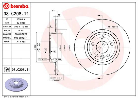 BREMBO ik3ebylk69 Hinterachse Voll 300mm 10mm für VOLVO JAGUAR LAND ROVER