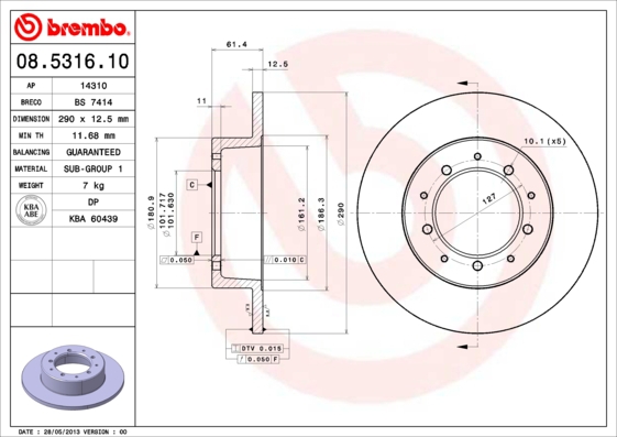 BREMBO Bremsensatz, Scheibenbremse ik3ebylki5 Hinterachse Voll 290mm 12mm für LAND ROVER