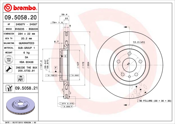 BREMBO ik3ebylpp4 Vorderachse Innenbelüftet 284mm 22mm für FIAT ALFA ROMEO LANCIA