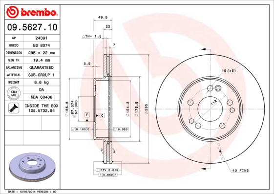 BREMBO Bremsensatz, Scheibenbremse ik3ebylrc1 Vorderachse Innenbelüftet 295mm 22mm für MERCEDES-BENZ