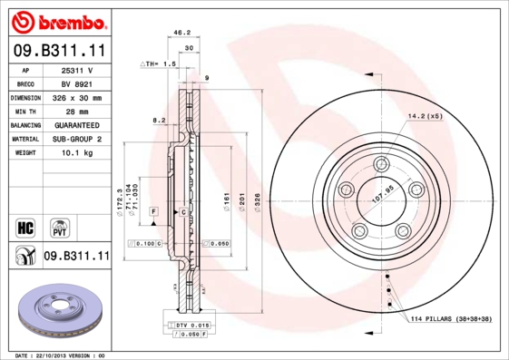 BREMBO Bremsensatz, Scheibenbremse ik3ebym3p6 Vorderachse Innenbelüftet 326mm 30mm für ROEWE (SAIC) JAGUAR