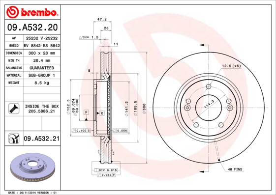 BREMBO Bremsensatz, Scheibenbremse sg000008hw Vorderachse Innenbelüftet 300mm 28mm für HYUNDAI HYUNDAI (BEIJING) KIA