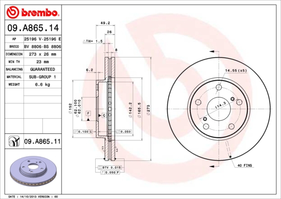 BREMBO Bremsensatz, Scheibenbremse sg000008ir Vorderachse Innenbelüftet 273mm 26mm für PONTIAC TOYOTA