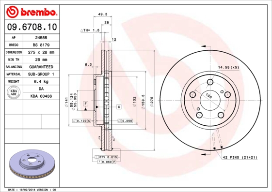 BREMBO Bremsensatz, Scheibenbremse sg000008le Vorderachse Innenbelüftet 275mm 28mm für TOYOTA LEXUS NISSAN
