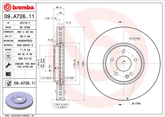 BREMBO Bremsensatz, Scheibenbremse sg00000cj2 Vorderachse Innenbelüftet 330mm 32mm für MERCEDES-BENZ CHRYSLER