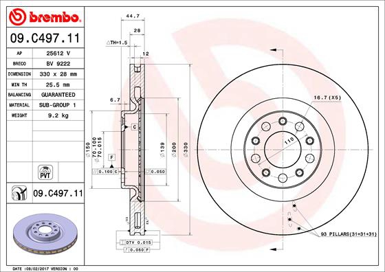 BREMBO Bremsensatz, Scheibenbremse sg00000cjg Vorderachse Innenbelüftet 330mm 28mm für ALFA ROMEO