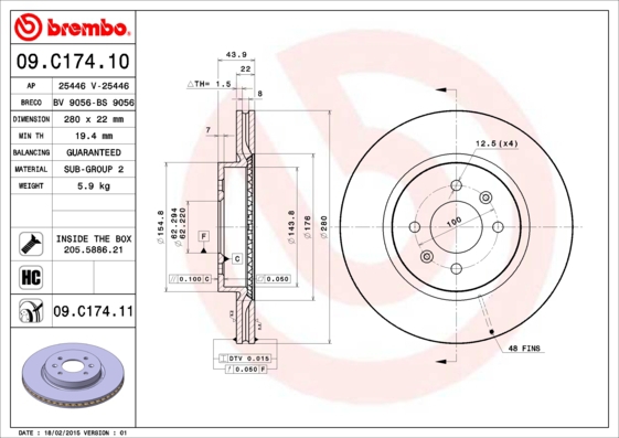 BREMBO Bremsensatz, Scheibenbremse sg00000cjr Vorderachse Innenbelüftet 280mm 22mm für HYUNDAI KIA