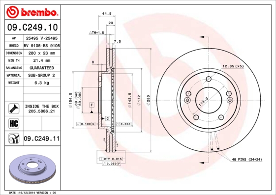 BREMBO sg00000ckk Vorderachse Innenbelüftet 280mm 23mm für HYUNDAI KIA HYUNDAI (BEIJING)