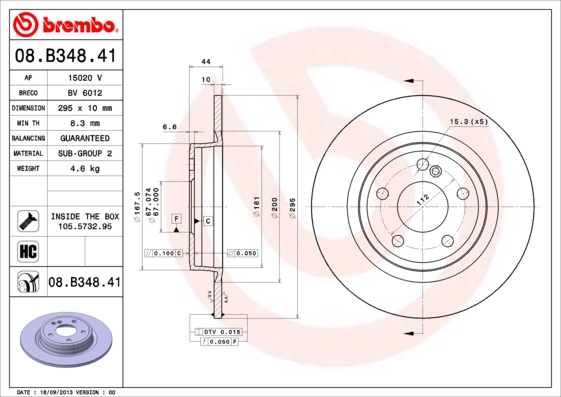 BREMBO Bremsensatz, Scheibenbremse sg00000ckz Hinterachse Voll 295mm 10mm für MERCEDES-BENZ INFINITI