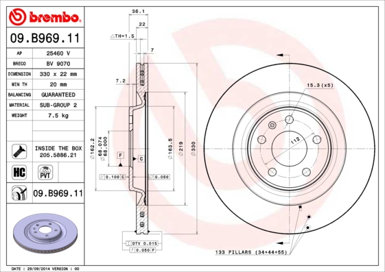 BREMBO Bremsensatz, Scheibenbremse sg00000cl3 Hinterachse Innenbelüftet 330mm 22mm für VW SEAT AUDI SKODA PORSCHE AUDI (FAW)