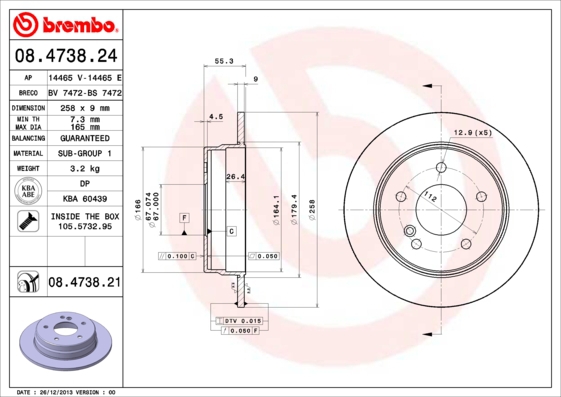BREMBO Bremsensatz, Scheibenbremse sg00000cl6 Hinterachse Voll 258mm 9mm für MERCEDES-BENZ