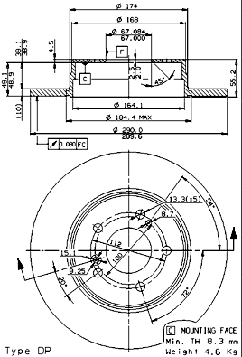 BREMBO Bremsensatz, Scheibenbremse sg00000cl9 Hinterachse Geschlitzt 290mm 10mm für MERCEDES-BENZ