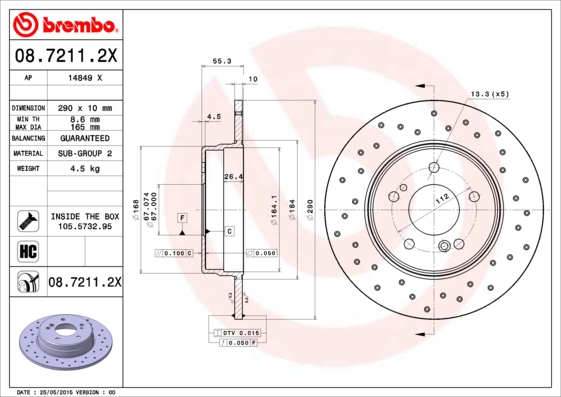 BREMBO Bremsensatz, Scheibenbremse sg00000clf Hinterachse Voll 290mm 10mm für MERCEDES-BENZ