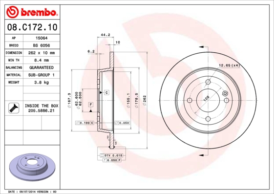 BREMBO Bremsensatz, Scheibenbremse sg00000clp Hinterachse Voll 262mm 10mm für GEELY HYUNDAI KIA HYUNDAI (BEIJING) KIA (DYK)