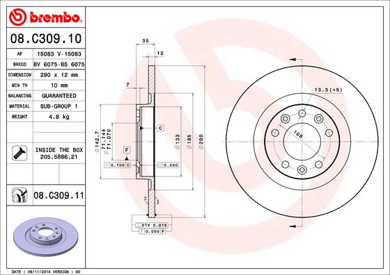 BREMBO Bremsensatz, Scheibenbremse sg00000clx Hinterachse Voll 290mm 12mm für OPEL CITROËN PEUGEOT TOYOTA