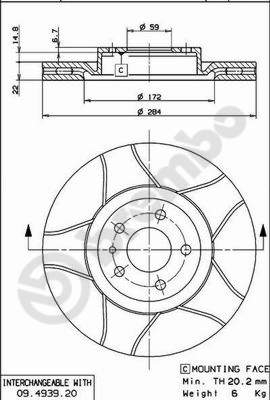 BREMBO sg00000ef4 Vorderachse Geschlitzt 276mm 22mm für OPEL FIAT ALFA ROMEO LANCIA