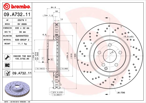 BREMBO sg00000efs Hinterachse Gelocht/innenbel. 300mm 22mm für MERCEDES-BENZ