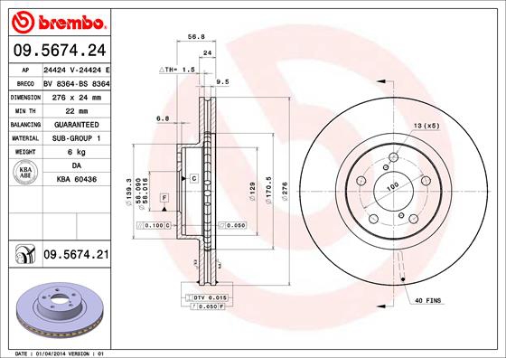 BREMBO Bremsensatz, Scheibenbremse sg00000eft Hinterachse Voll 274mm 24mm für SAAB SUBARU TOYOTA