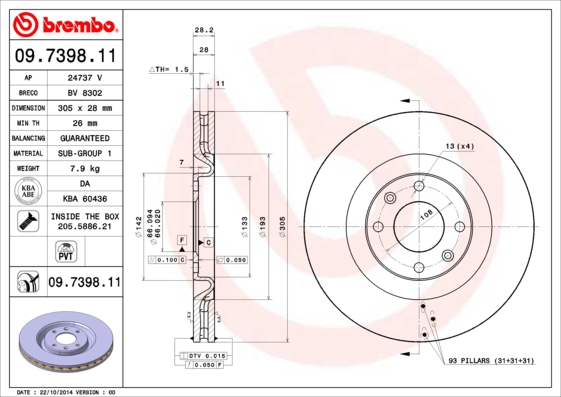BREMBO Bremsensatz, Scheibenbremse sg00000eg4 Vorderachse Voll 290mm 28mm für PEUGEOT CITROËN