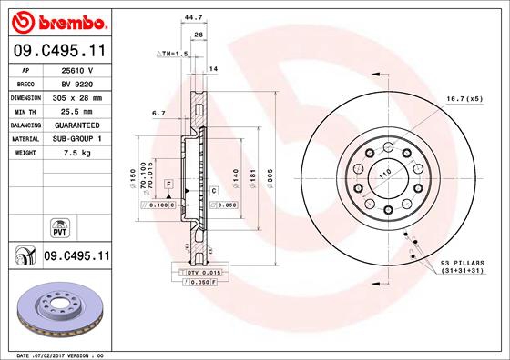 BREMBO Bremsensatz, Scheibenbremse sg00000eh8 Vorderachse Innenbelüftet 305mm 28mm für ALFA ROMEO MASERATI