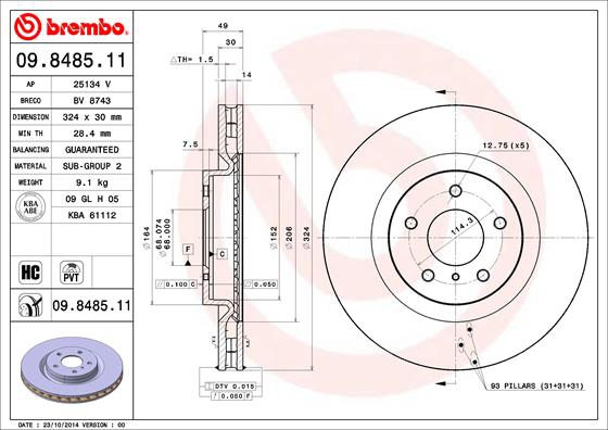 BREMBO Bremsensatz, Scheibenbremse sg00000ehf Hinterachse Innenbelüftet 324mm 22mm für MASERATI HONDA MITSUBISHI SUBARU NISSAN TOYOTA