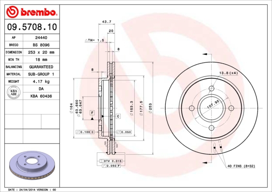 BREMBO Bremsensatz, Scheibenbremse sg00000ei9 Hinterachse Innenbelüftet 253mm 24mm für FORD AC MERCURY