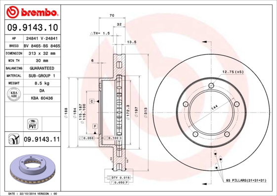 BREMBO Bremsensatz, Scheibenbremse sg00000ej8 Hinterachse Innenbelüftet 313mm 32mm für TOYOTA LEXUS