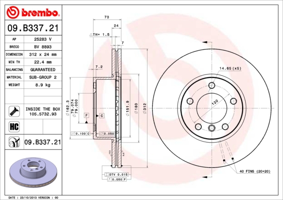 BREMBO Bremsensatz, Scheibenbremse sg00000ejz Hinterachse Innenbelüftet 312mm 20mm für BMW BMW (BRILLIANCE)