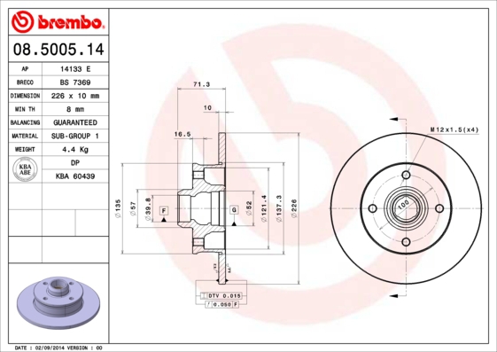 BREMBO Bremsensatz, Scheibenbremse sg00000ekd Vorderachse Voll 226mm 10mm für PEUGEOT ROEWE (SAIC) VW SEAT AUDI CITROËN SKODA NISSAN EUROPESTAR RENAUL