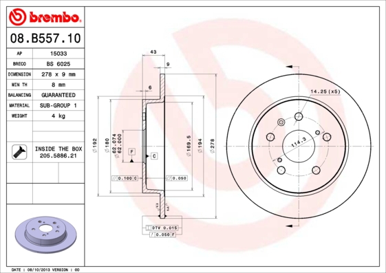 BREMBO Bremsensatz, Scheibenbremse sg00000ekh Hinterachse Voll 280mm 22mm für FIAT HONDA SUZUKI