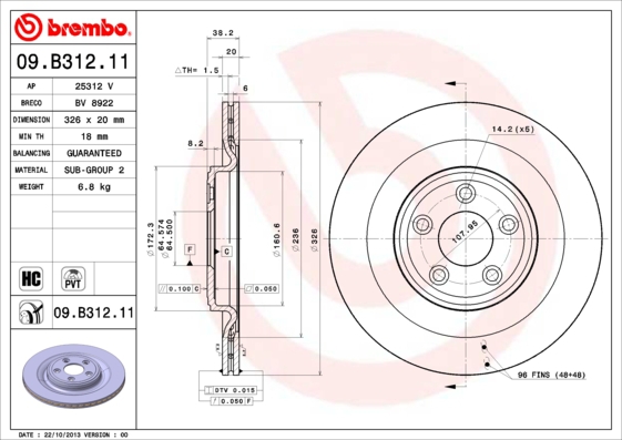BREMBO Bremsensatz, Scheibenbremse sg00000ekj Hinterachse Innenbelüftet 326mm 20mm für CITROËN FORD OPEL VOLVO SAAB PONTIAC GENERAL MOTORS RENAULT MAZ