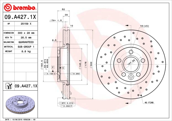 BREMBO sg00000el1 Hinterachse Gelocht 300mm 11mm für FORD FORD (CHANGAN) ROEWE (SAIC) MG (SAIC) VOLVO VOLVO ASIA LAND ROVER