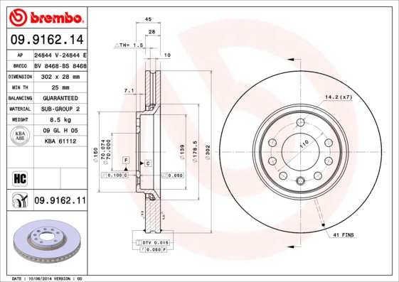 BREMBO Bremsensatz, Scheibenbremse sg00000el5 Hinterachse Voll 302mm 12mm für CITROËN OPEL FORD VOLVO SAAB GENERAL MOTORS PONTIAC FIAT VAUXHALL CADILL