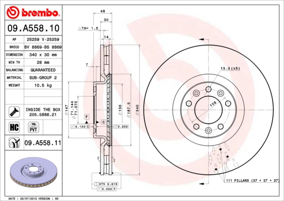 BREMBO Bremsensatz, Scheibenbremse sg00000ell Hinterachse Innenbelüftet 340mm 30mm für CITROËN PEUGEOT CITROËN (DF-PSA) PEUGEOT (DF-PSA)