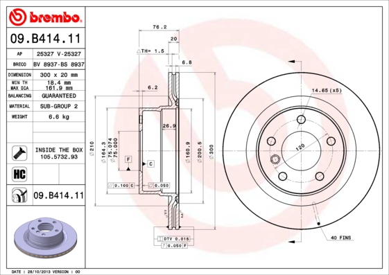 BREMBO Bremsensatz, Scheibenbremse sg00000elw Vorderachse Innenbelüftet 300mm 20mm für BMW