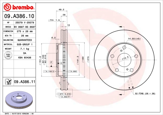BREMBO Bremsensatz, Scheibenbremse sg00000emc Vorderachse Voll 291mm 12mm für PONTIAC TOYOTA LEXUS