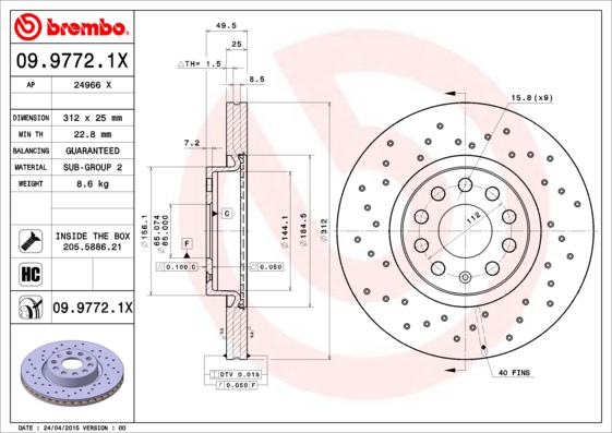 BREMBO Bremsensatz, Scheibenbremse sg00000en1 Hinterachse Gelocht 253mm 25mm für PEUGEOT CITROËN FORD MG (SAIC) ROEWE (SAIC) FIAT ZHONGHUA (BRILLIANCE
